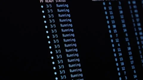 Computer screen displaying complex container orchestration status in a command Stock Footage 346525761