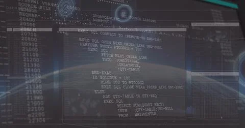 Computer screen displaying complex SQL code and data analysis in progress Stock-Fotos