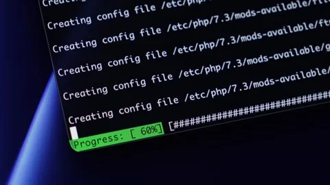 Computer screen displaying complex white programming code and a prominent g.. Stock Footage 320174352