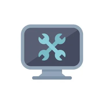 Computer screen displaying crossed wrenches for technical support Stock Illustration