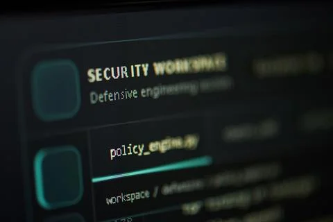Computer Screen Displaying Cybersecurity Code for Data Protection Stock Photos