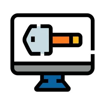 Computer screen displaying a digital key icon for cybersecurity 库存插图