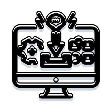 Computer screen displaying downloading content and cloud application Stockillustratie