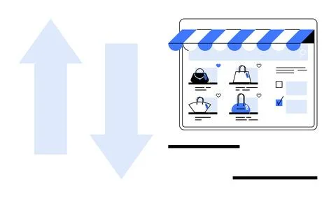 Computer screen displaying an e-commerce website with handbags. Two large arr Stock Illustration