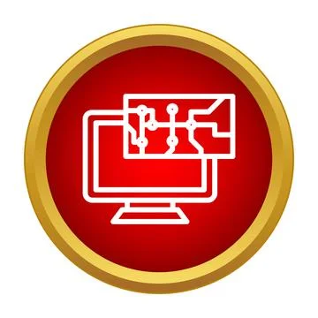 Computer screen displaying electronic circuit board icon 库存插图