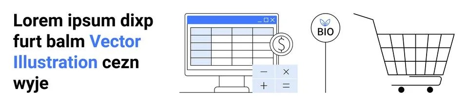 Computer screen displaying a financial spreadsheet, calculator, dollar symbol Stock Illustration