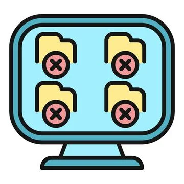 Computer screen displaying folders with deletion cross marks Illustrazione stock