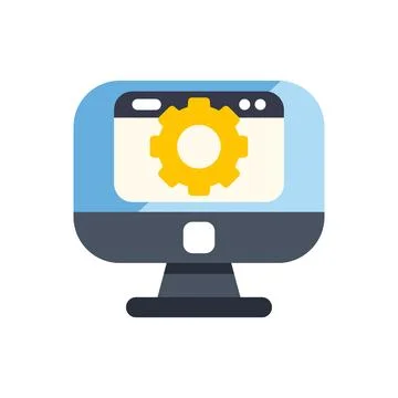 Computer screen displaying a gear icon for settings Stockillustratie