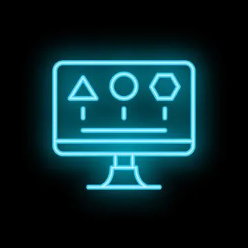 Computer screen displaying geometric shapes in neon light Stock-Illustration