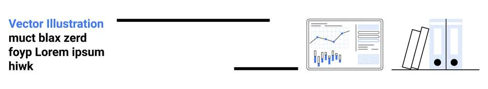 Computer screen displaying graphs and charts with two folders on the right. I Illustrazione stock