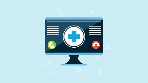 Computer screen displaying healthcare app with medical cross and icons duri.. Stock Footage 334525798