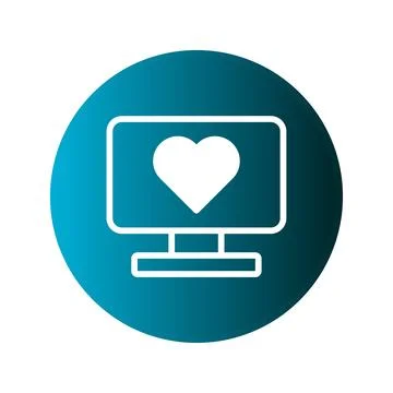 Computer screen displaying a heart symbol within a blue gradient circle emp.. 스톡 일러스트