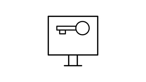 A computer screen displaying a key icon, symbolizing security or access. Stock Footage 334095235