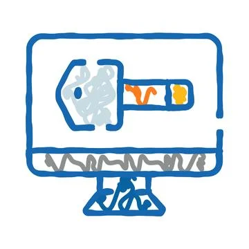 Computer screen displaying key password for digital security Illustrazione stock