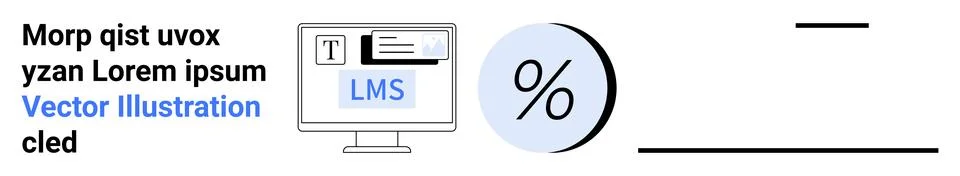 Computer screen displaying LMS interface, percentage symbol in a blue circle, Stock Illustration