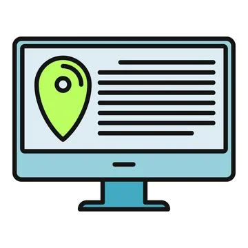 Computer screen displaying location pin icon on map 스톡 일러스트