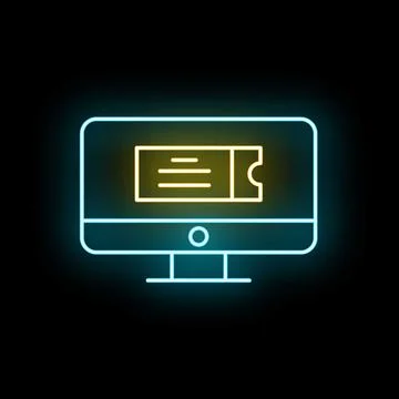Computer screen displaying neon online ticket booking icon Stockillustratie