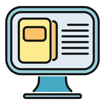 Computer screen displaying online books and digital education content Stock Illustration