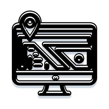 Computer screen displaying online map with navigation pin Stockillustratie