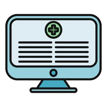 Computer screen displaying online medical information and telehealth services Stock Illustration