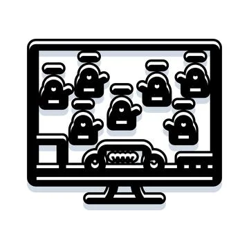 Computer screen displaying online video conference participant icons イラスト素材