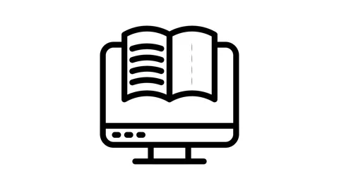 A computer screen displaying an open book, symbolizing digital reading or o.. Stock Footage 334998298