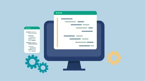 Computer screen displaying a page of coding lines 2d Animation with Alpha Matte Stock-Footage 335733863