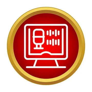 Computer screen displaying podcast microphone and audio waves Stock Illustration