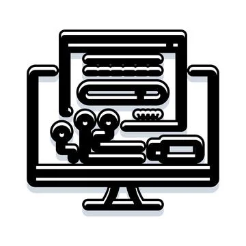 Computer screen displaying a process line icon Illustrazione stock