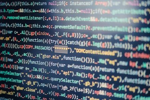 Computer screen displaying program code Stock Photos