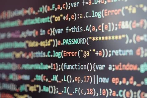 Computer screen displaying program code Foto stock