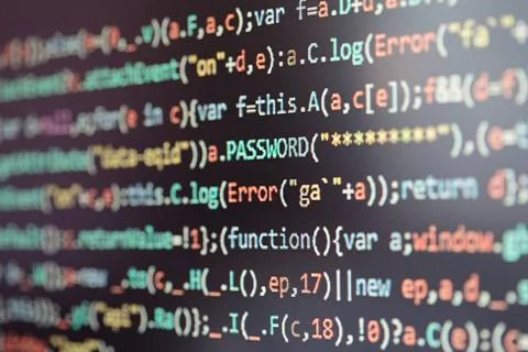 Computer screen displaying program code Hacker using computer, smartphone ... Stock Photos