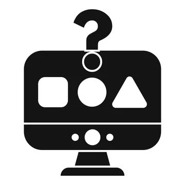 Computer screen displaying question mark with geometric shapes Illustrazione stock