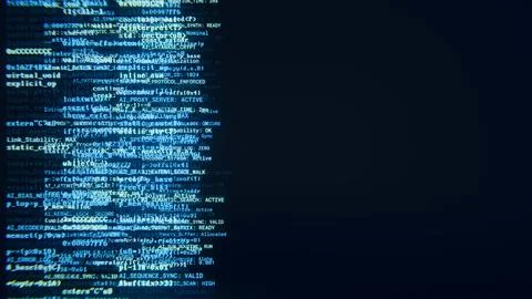 Computer screen displaying scrolling programming data for software development Stock Illustration