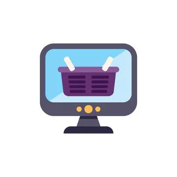 Computer screen displaying shopping basket icon for e commerce Stock Illustration