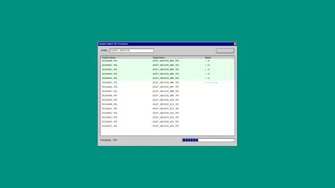 Computer screen displaying software interface with data list Vídeo Stock 347013281