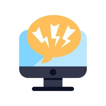 Computer screen displaying speech bubble with lightning icon Stock Illustration