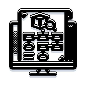 Computer screen displaying supply chain management diagram Illustrazione stock