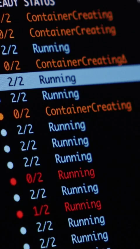 Computer screen displaying terminal command interface with server status logs Stock Footage 346525676