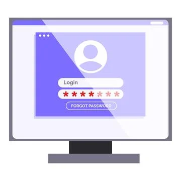 Computer screen displaying user login form with red asterisks in password field Stock Illustration