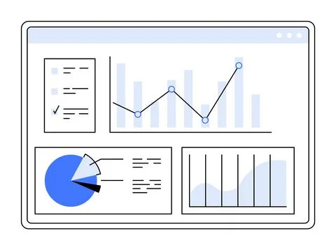 Computer screen displaying various data charts and graphs. Ideal for business Stock Illustration