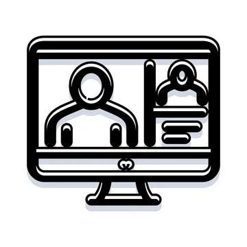 Computer screen displaying video conference participants icon Stock Illustration