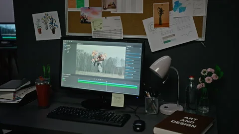 Computer Screen Displaying Visual Effects in Creative Studio Stock Footage 348346194