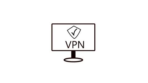 Computer screen displaying VPN text and shield check mark icon internet pri.. イラスト素材
