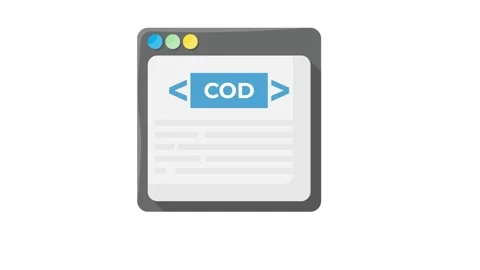 A computer screen displaying the word cod alongside a gear icon, symbolizin.. Stock Footage 332535234