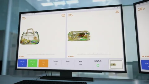Computer Screen Displays Baggage Scanner Software Using Automatic Detection Video stock 197339968
