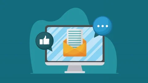 Computer screen displays email with icons for communication and feedback dy.. Stock Footage 334091634