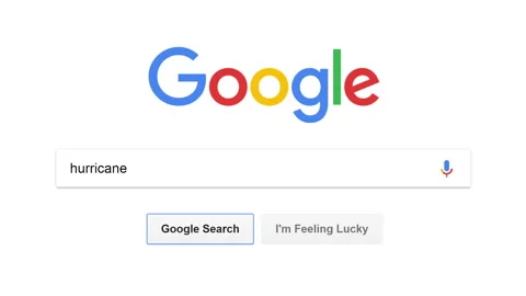 Computer screen displays hurricane search query on Google website homepage Stock Footage 85666501