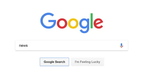 Computer screen displays news search on Google website homepage Stock Footage 85666499