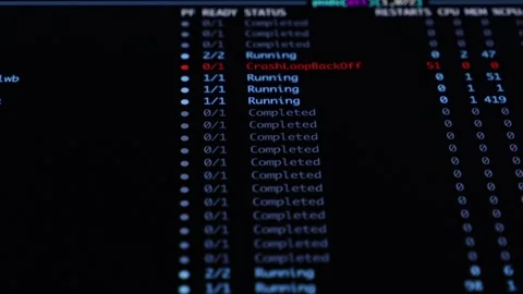 Computer screen displays programming code and system status updates with va.. Video stock 311932031